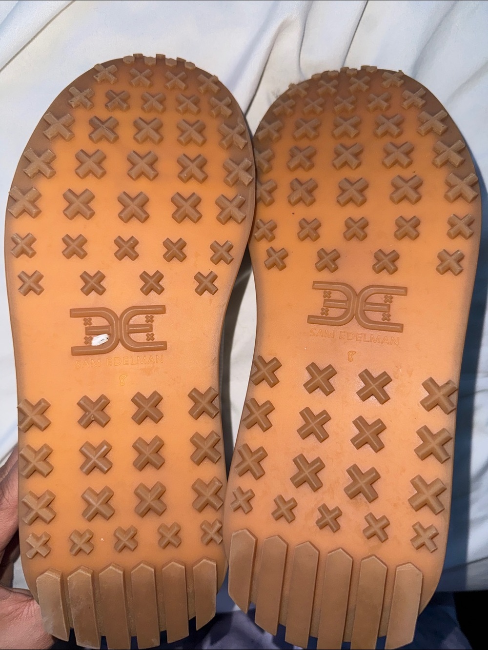 Sam Edelman White and Tan Lace-Up Sneakers with Black Logo - Picture 3 of 4